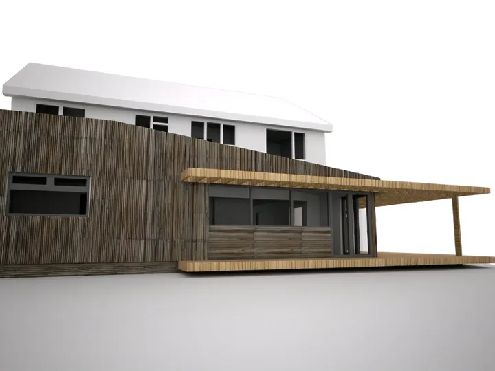 Visualisation of the timber-clad extension and canopy