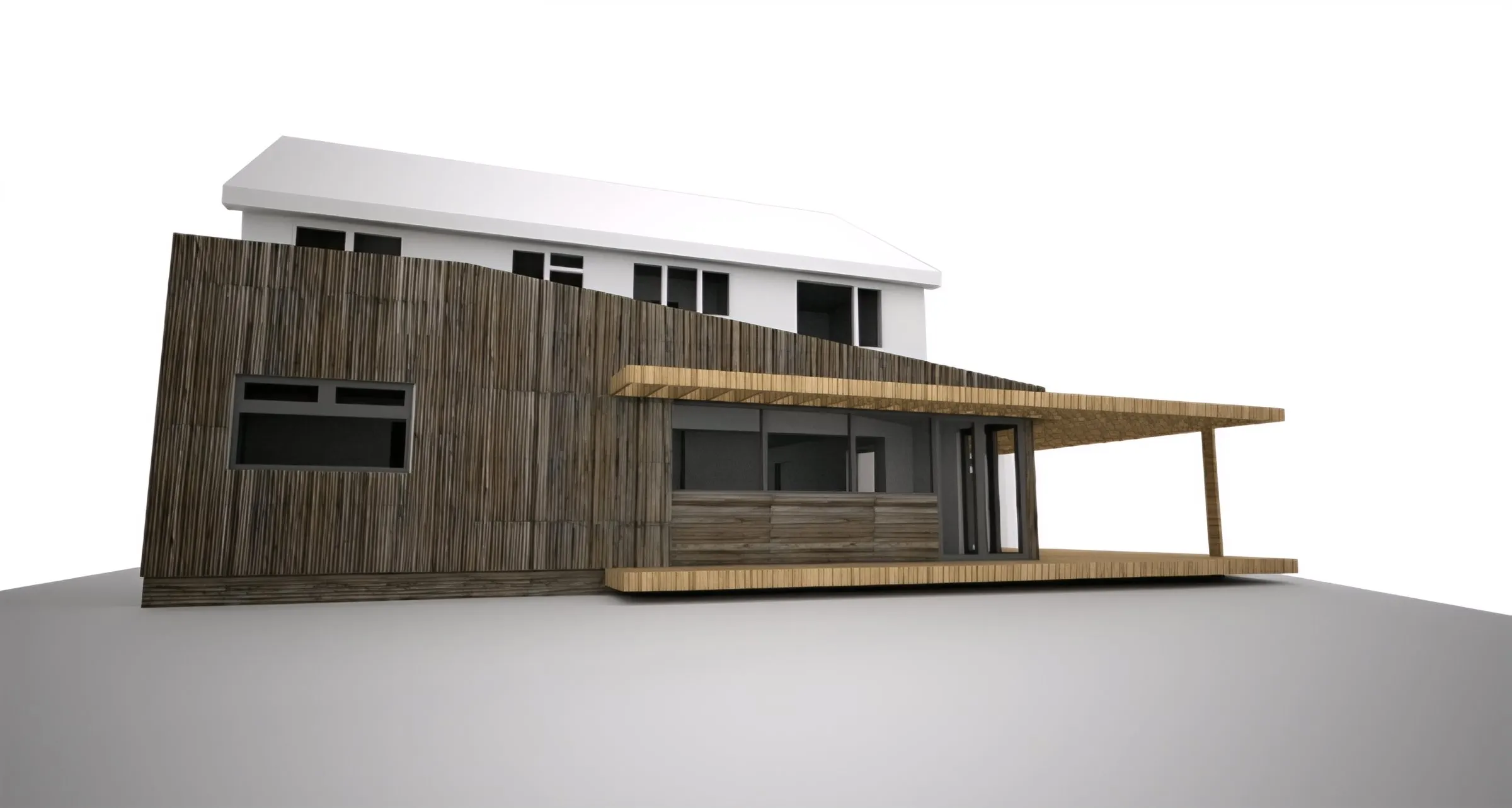 Visualisation of the timber-clad extension and canopy