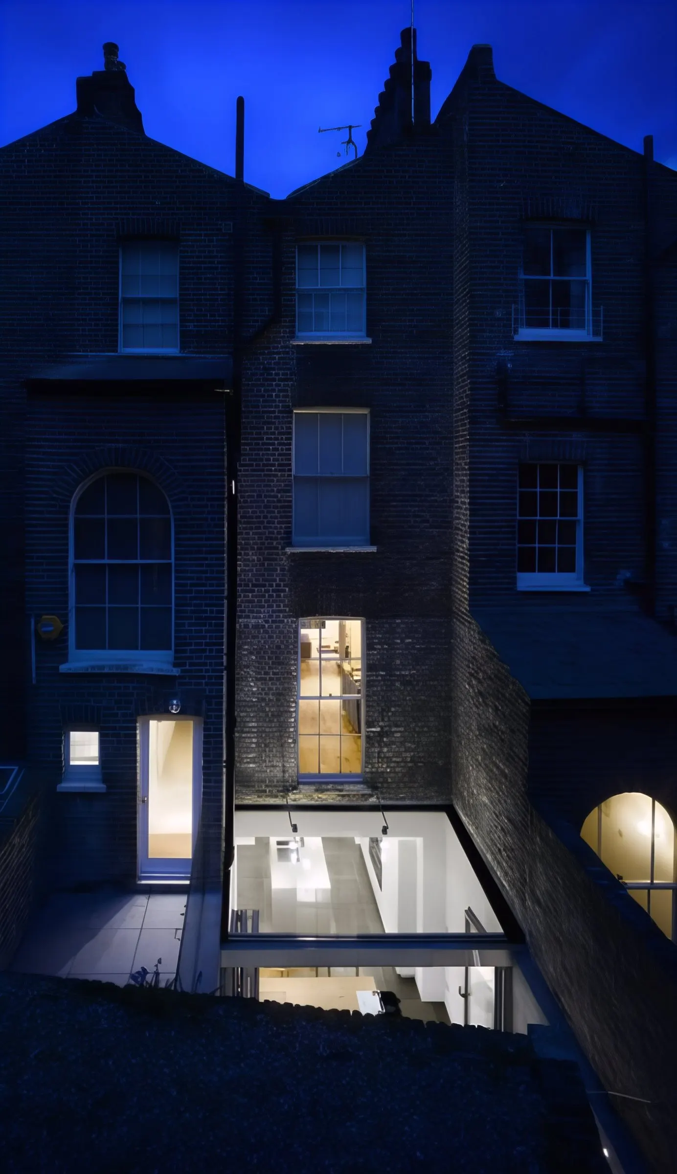 Rear elevation at dusk