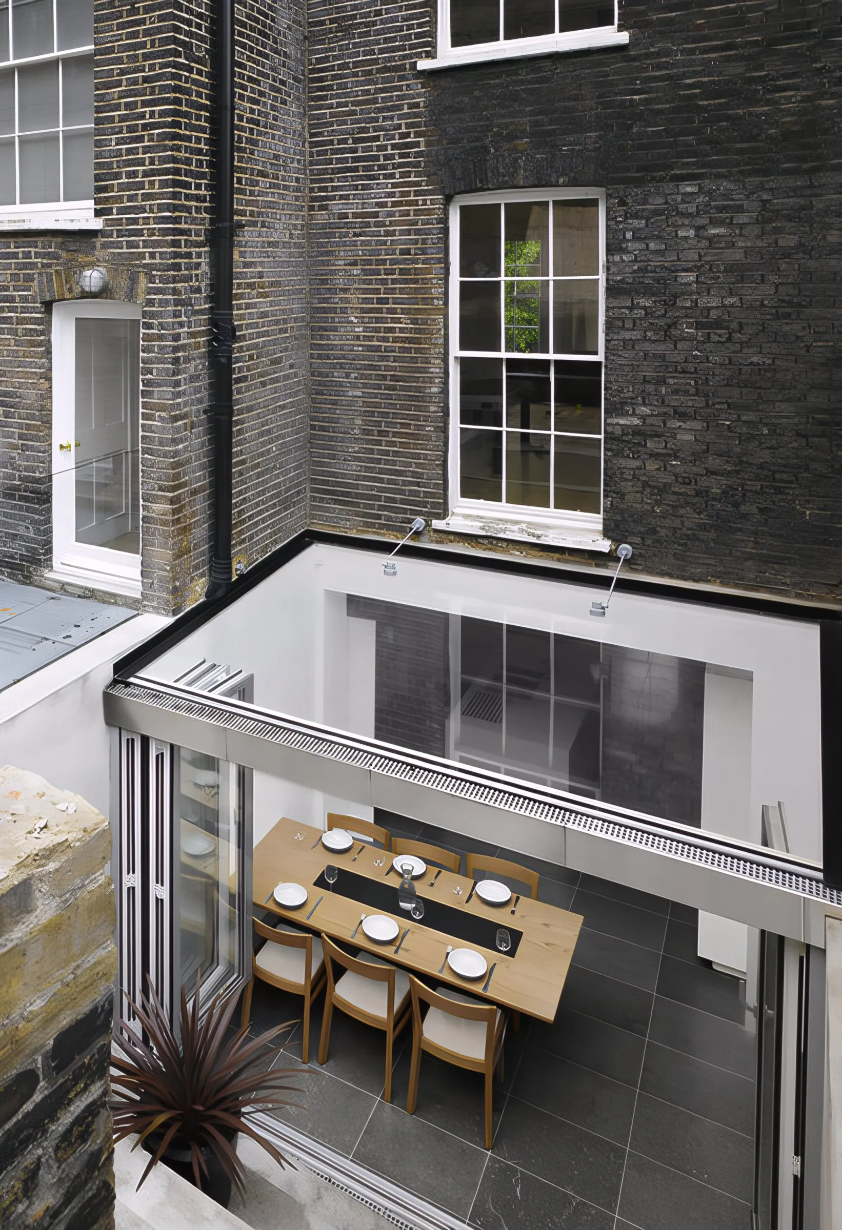 Glazed extension and dining area seen from above