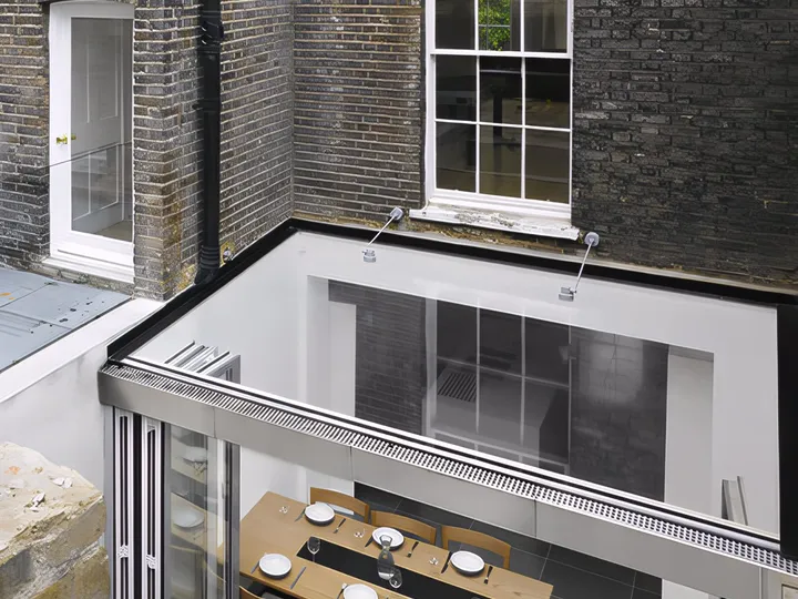 Glazed extension and dining area seen from above