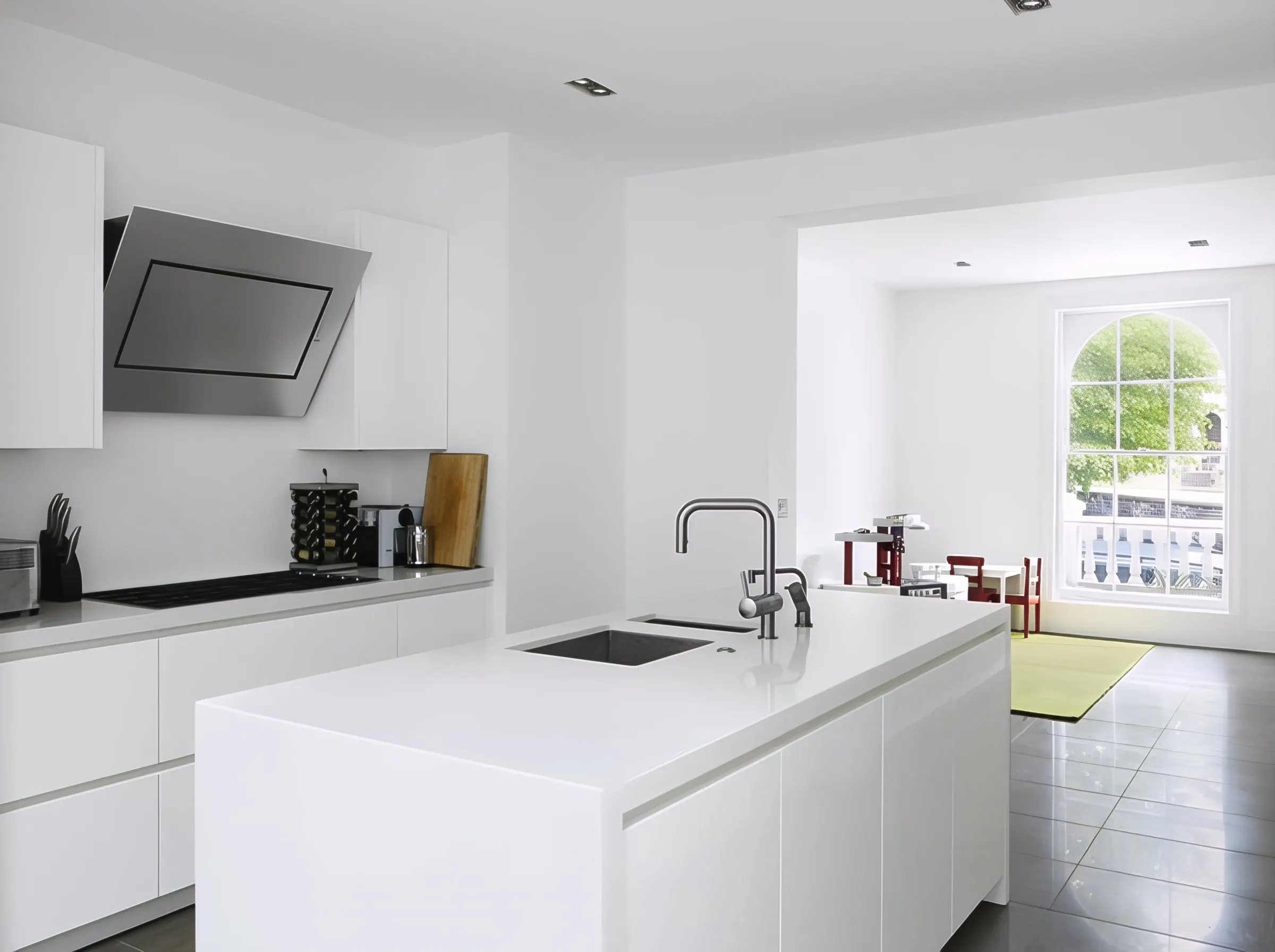 Kitchen island with view to the light well