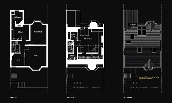 Musgrove floor plans and roof plan for the loft conversion