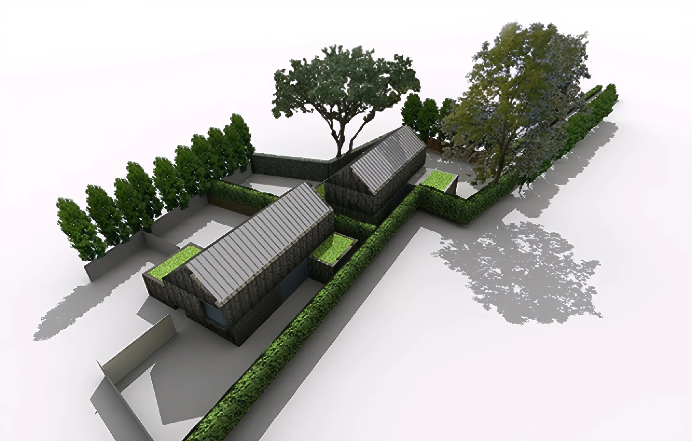 Aerial visualisation of the two proposed low-carbon houses