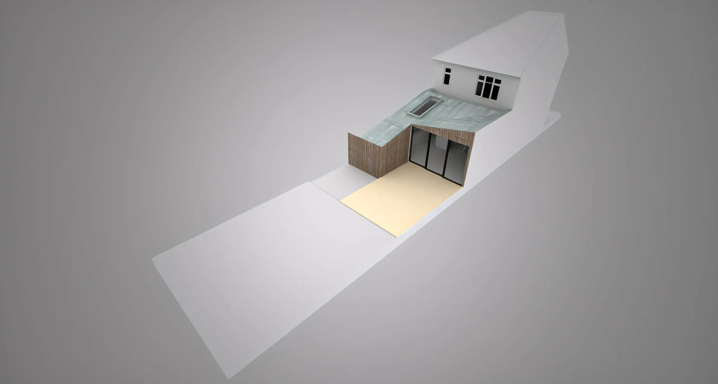 Massing model of the extension, viewed from above