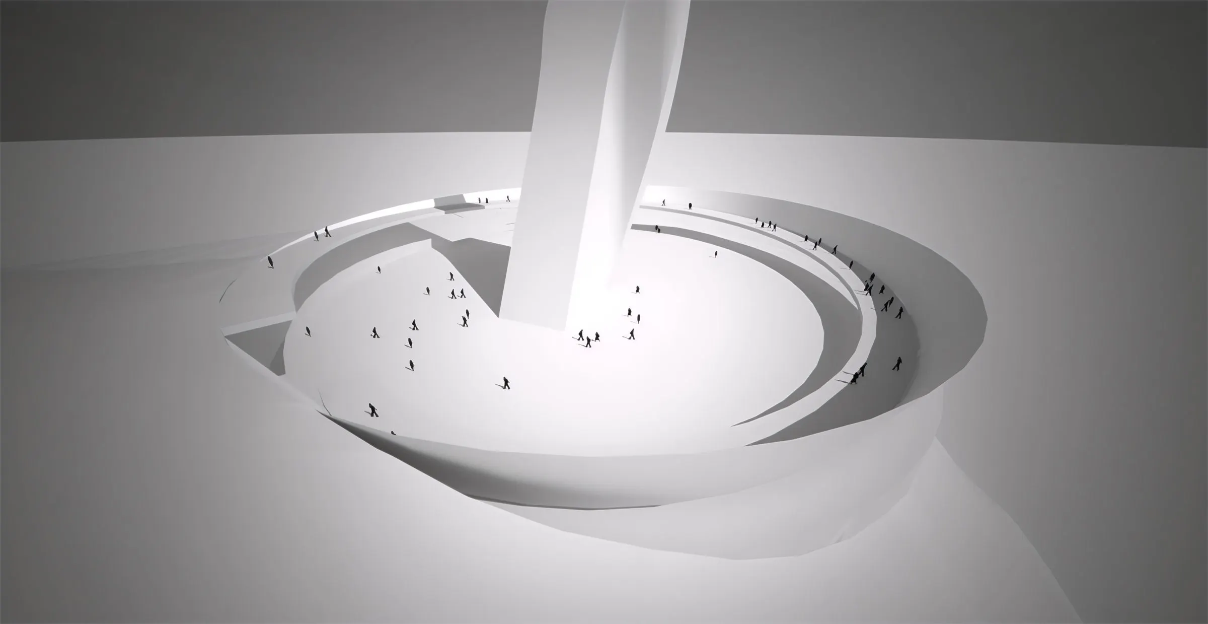 Spiral ramp coiling down around the base of the tower