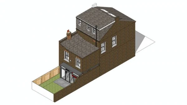 Axonometric view of the two-storey rear extension