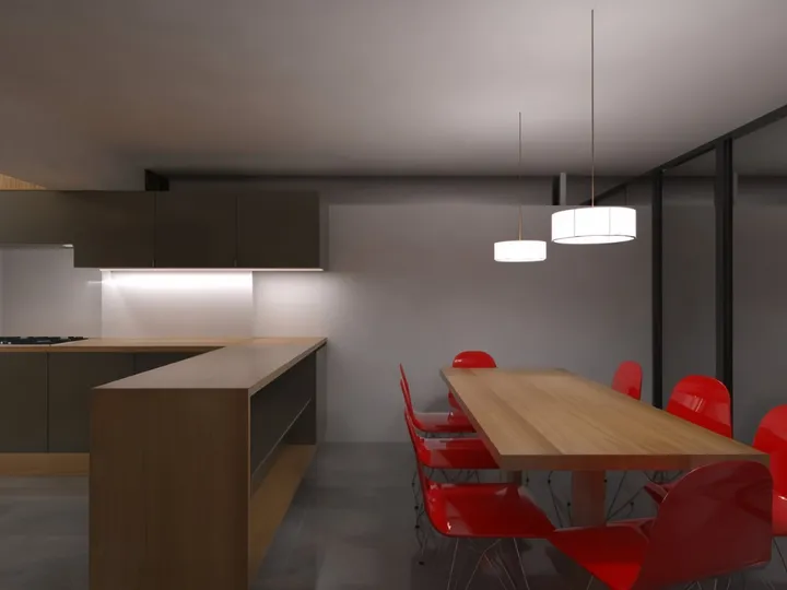 Kitchen island and dining table in the extension